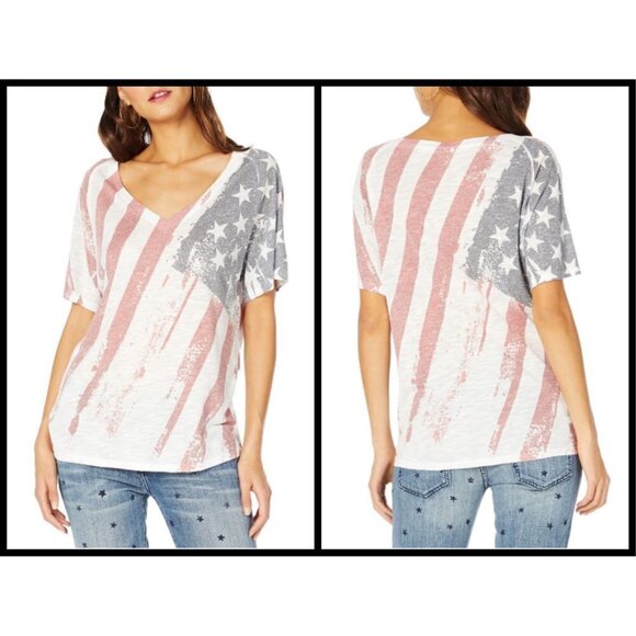 💕MICHAEL STARS💕 Americana V-Neck Tee in Flag Print One Size NWOT - Picture 1 of 11